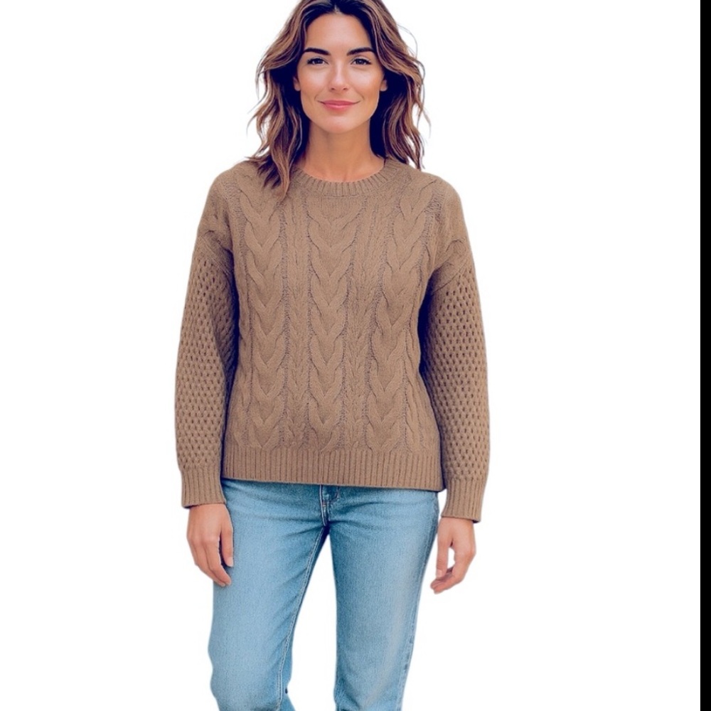NAADAM Tan Crew Neck Sweater with Textural Patterns